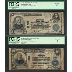 1902PB $5/10 First NB of Washington, PA CH# 586 National Currency Notes PCGS VG8/10