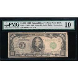 1934 $1000 New York Federal Reserve Note PMG 10