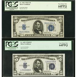 1934A and 1934B $5 Silver Certificates PCGS 64PPQ