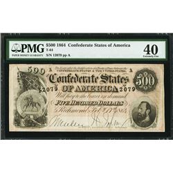 1864 $500 Confederate Sates of America Note PMG 40