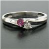 Image 2 : 14k White Gold 0.17 ctw Ruby & Diamond Petite Bypass Promise Birthstone Ring