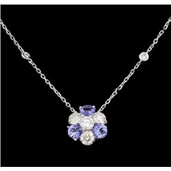 14KT White Gold 1.44 ctw Tanzanite and Diamond Necklace