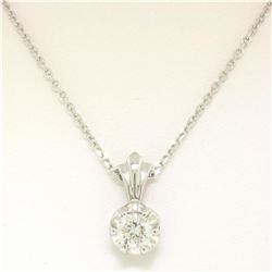 NEW 14k White Gold .45 ctw F VS2 Round Diamond Illusion Solitaire Pendant & Chai