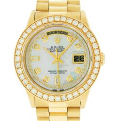 Rolex Mens 18K Yellow Gold MOP String Diamond 2.5 ctw Quickset President Wristwa