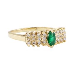 0.50 ctw Diamond and Emerald Ring - 14KT Yellow Gold