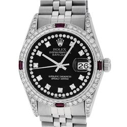 Rolex Mens Stainless Steel Diamond Lugs & Ruby Datejust Wristwatch