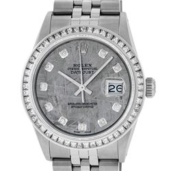 Rolex Mens SS Meteorite Diamond Princess Cut 36MM Datejust Wristwatch