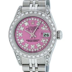 Rolex Ladies Stainless Steel 26MM Pink String Diamond Lugs Datejust Wristwatch