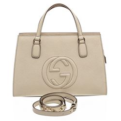 Gucci Cream White Grained Leather Soho Top Handle Bag