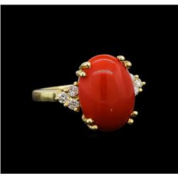 14KT Yellow Gold 6.25 ctw Coral and Diamond Ring