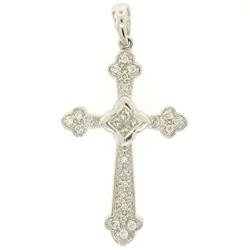 14k White Gold .33 ctw Invisible Princess & Pave Round Diamond Cross Pendant