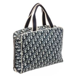 Christian Dior Blue White Diorissimo Canvas Leather Tote Bag