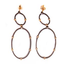 Pair of Diamond, 14k Gold & Blackened Silver Earrings