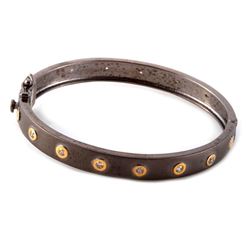 Diamond, Gold and Blackened Silver Bangle Bracelet