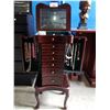 Image 2 : DARK BROWN WOODEN JEWELRY CABINET WITH CONTENTS 16"W X 13"D X 41"H