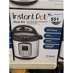 INSTANT POT DUO SV 8-IN-1 MULTI-USE PROGRAMMABLE PRESSURE COOKER 6 QUART