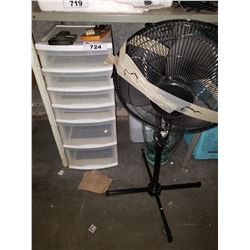 ROLLING CONTAINERS, FAN, & GLASS LAMP