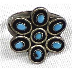Zuni Old Pawn Sterling Turquoise Ring, Size 6.5