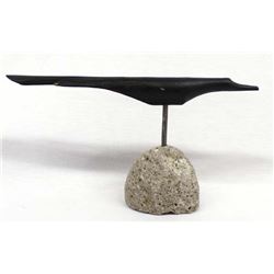 Carved Wood Blackbird on Stone Base