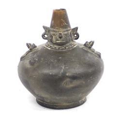 Pre Columbian Peru Lambayeque, Blackware Naymlap Effigy Pottery Vessel