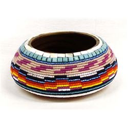 Hand Beaded Monkeypod Wood Bowl by Kills Thunder