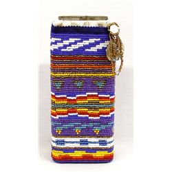 Hand Beaded Glass & Wicker Vase by Kills Thunder