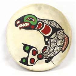 1992 Northwest Coast Hide and Wood Drum by Nelson