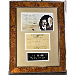 Signed & Framed Wright Brothers Western Union Telegram