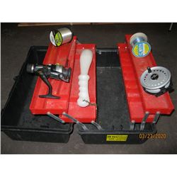 TACKLE BOX WITH 2 REELS, LINE & FISH BONKER