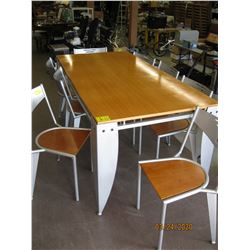 GREY METAL & WOOD TABLE W/8 CHAIRS