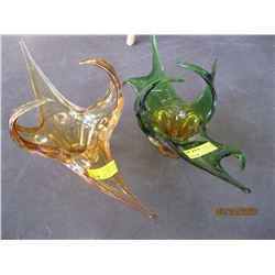 2 CHALET GLASS ORNAMENTS