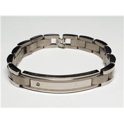 Stainless Steel Diamond(0.03ct) (Si3,G) Mens Bracelet Bracelet (~length 8.5cm) (~weight 41.62g), Mad