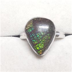 Silver Ammolite Ring (~Size 7)(Ring is resizable for $40) (~weight 3.1g), Made in Canada, Suggested 