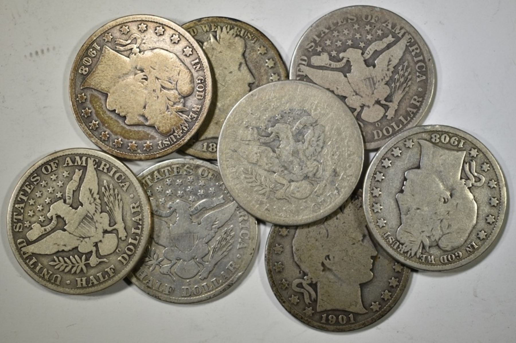 8 CIRC BARBER HALF DOLLARS: