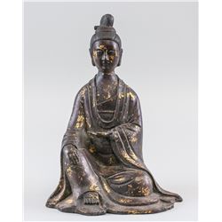 Chinese Red Copper Gilt Patron Statue Wanli MK