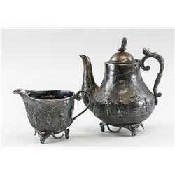 19th C. Silvered Teapot and Creamer Set