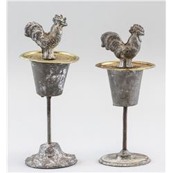 2 PC Metal Rooster with Stand