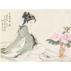 Bai Bohuo b.1944 Chinese Watercolor Beauty