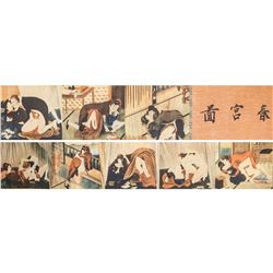 Japanese Erotic Print on Paper Scroll
