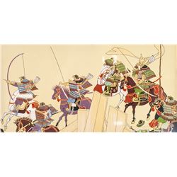Japanese Embroidered War Scene Panel