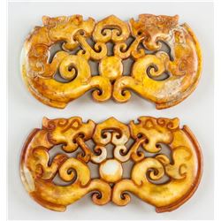Pair Chinese Hetian Jade Dragon Toggle