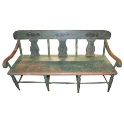 Antique American Green Painted Bench