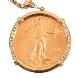 2003 US 1 Oz. Gold Coin Necklace w/Diamonds