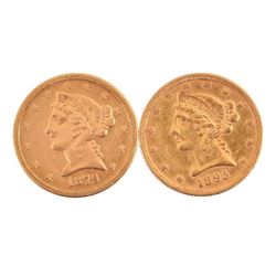 2 Liberty Half Eagle $5 Gold Coins 1879 1895