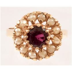 14k Garnet & Pearl Ring