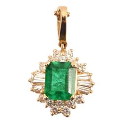 14k Gold Emerald & Diamond Pendant