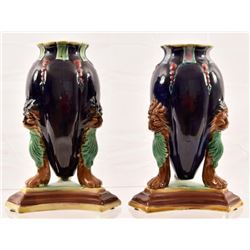 Pair of Cobalt Blue Majolica Vases