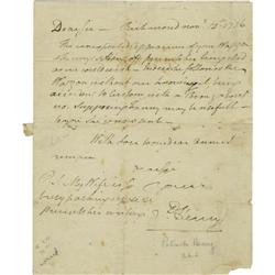 Patrick Henry ALS Regarding a Slave Girl Patrick Henry (1736-1799) statesman, Autograph Letter Signe