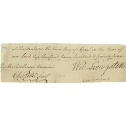 William Livingston Document Signed. William Livingston Document Signed
