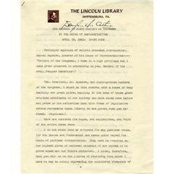 Douglas MacArthur Typed Souvenir Speech Signed Douglas MacArthur Typed Souvenir Manuscript Signed